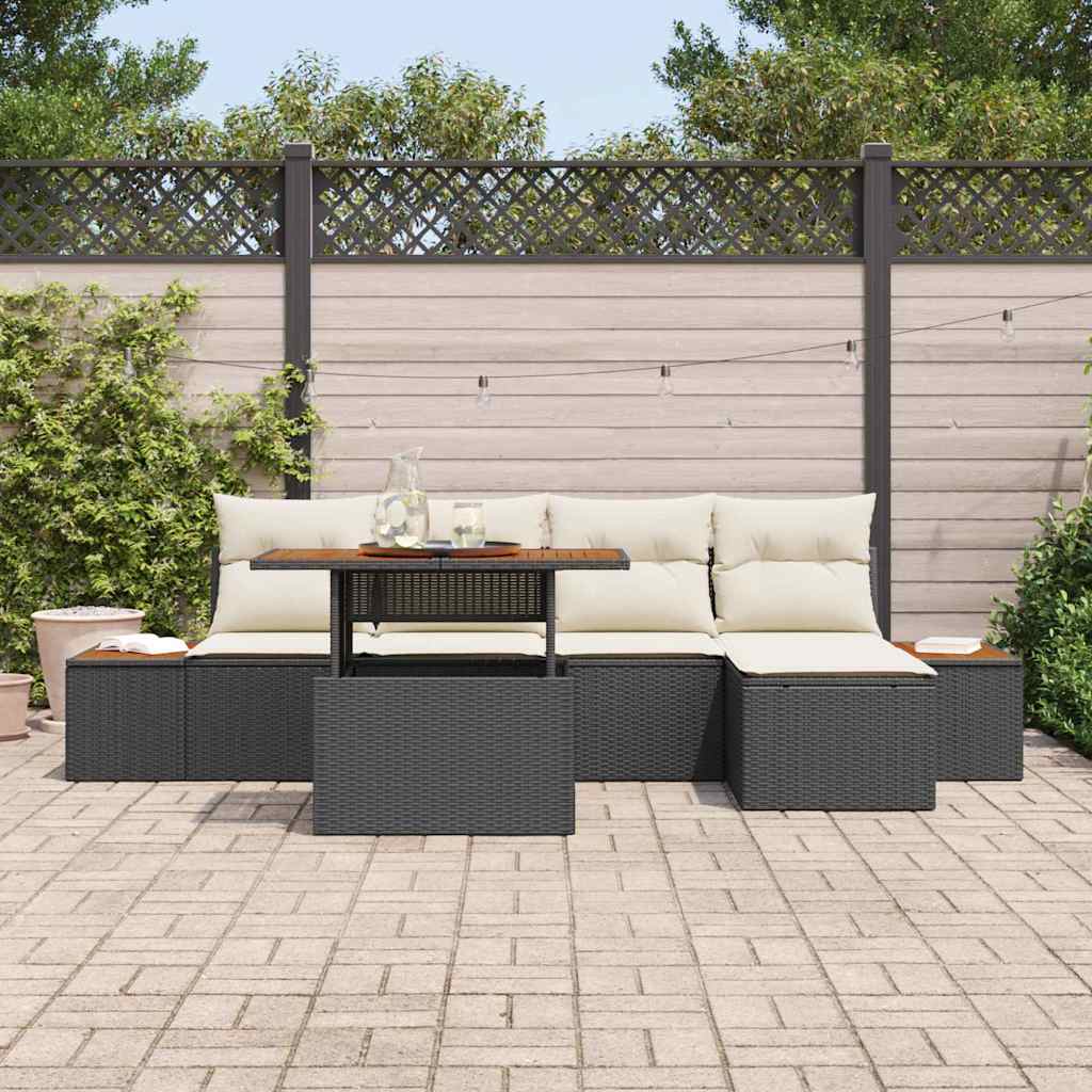 Garten-Sofa-Set mit Speicher 6 pcs Schwarz Poly Rattan